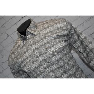 Rafter C Western Shirt Mens Size Large Stretch Pearl Button Snaps Gray Geometric